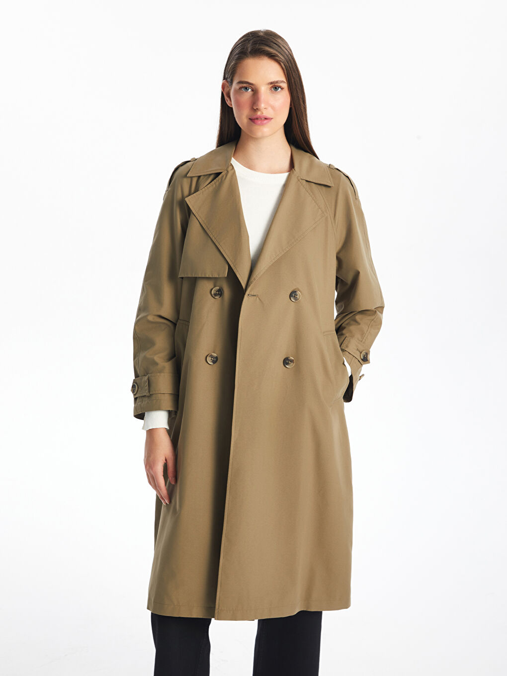 Haki Ceket Yaka Kadın Trençkot-2