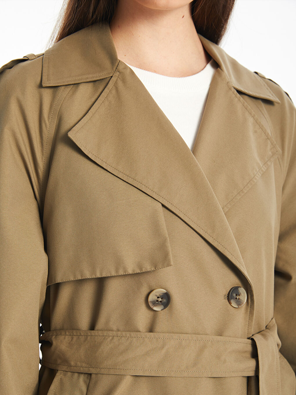 Haki Ceket Yaka Kadın Trençkot-4