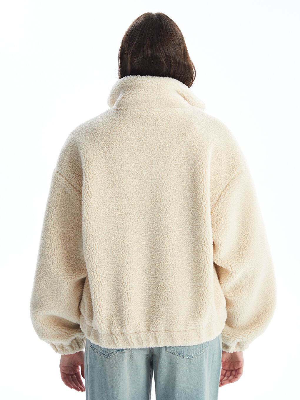 Women's Funnel Neck Plain Teddy Overcoat -W41126Z8-RYS