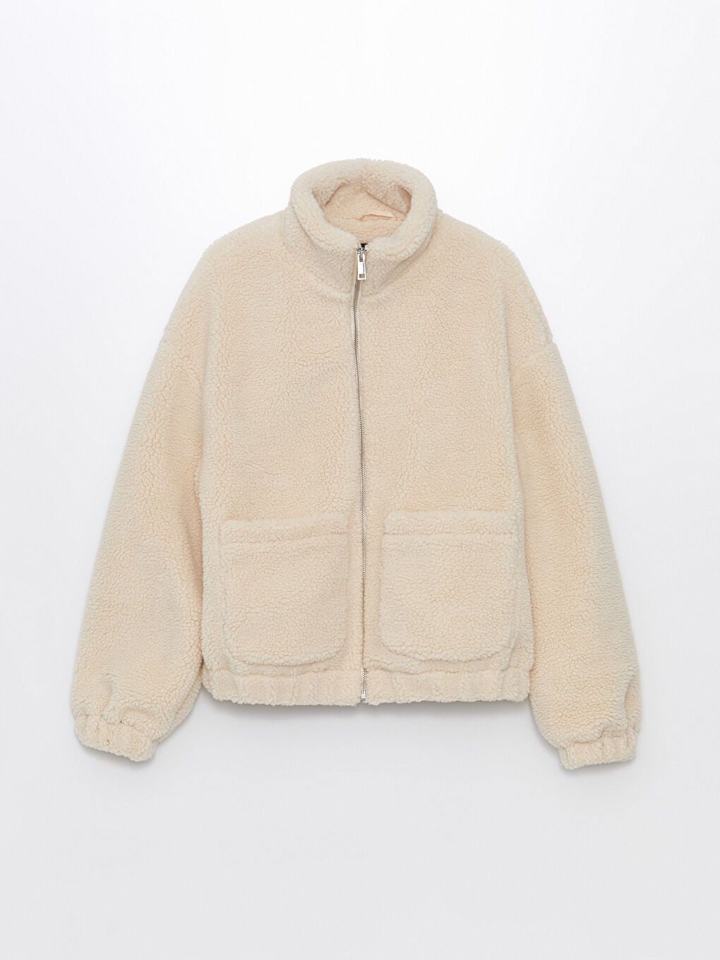 Women's Funnel Neck Plain Teddy Overcoat -W41126Z8-RYS