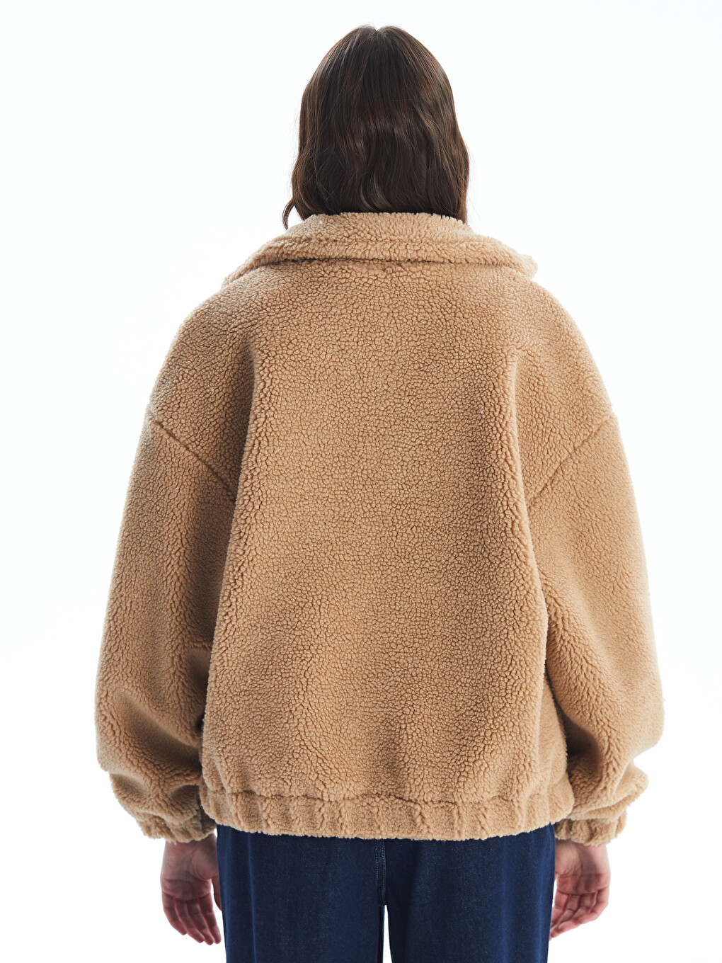 Women's Funnel Neck Plain Teddy Overcoat-5