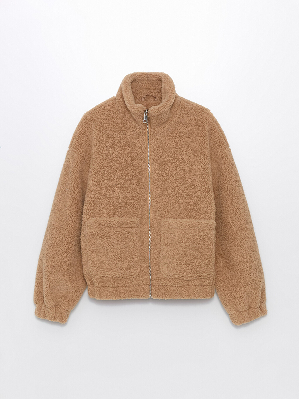 Women's Funnel Neck Plain Teddy Overcoat-6