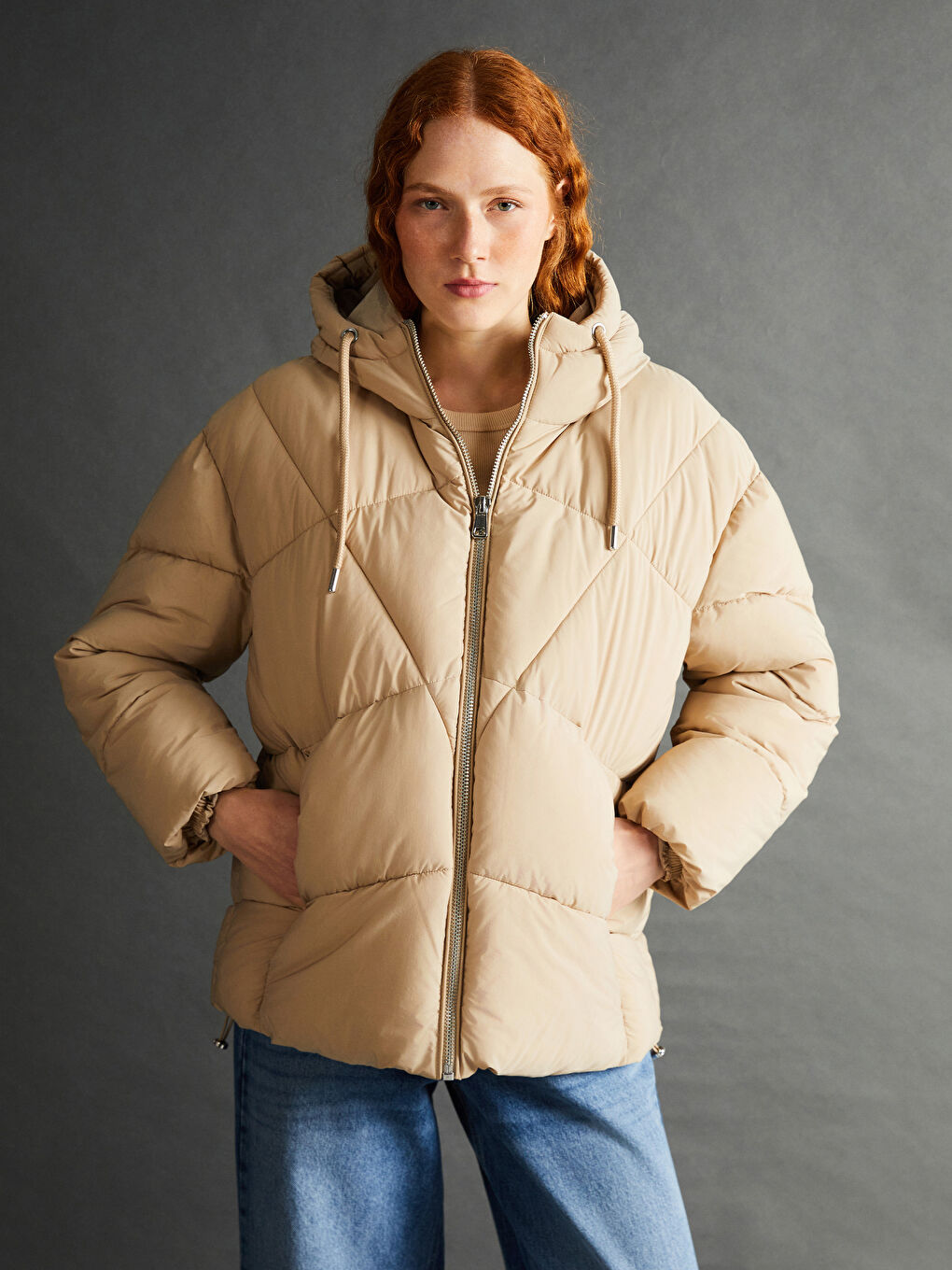LCW Vision Mit Kapuze Schlichter Oversize Steppmantel für Damen -W41133Z8-V56