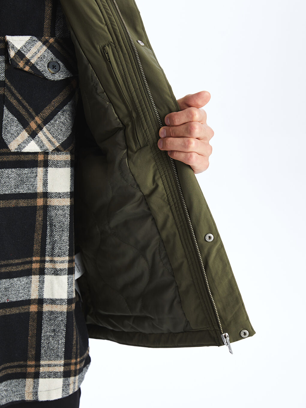 Haki Standart Kalıp Dik Yaka Erkek Mont-3