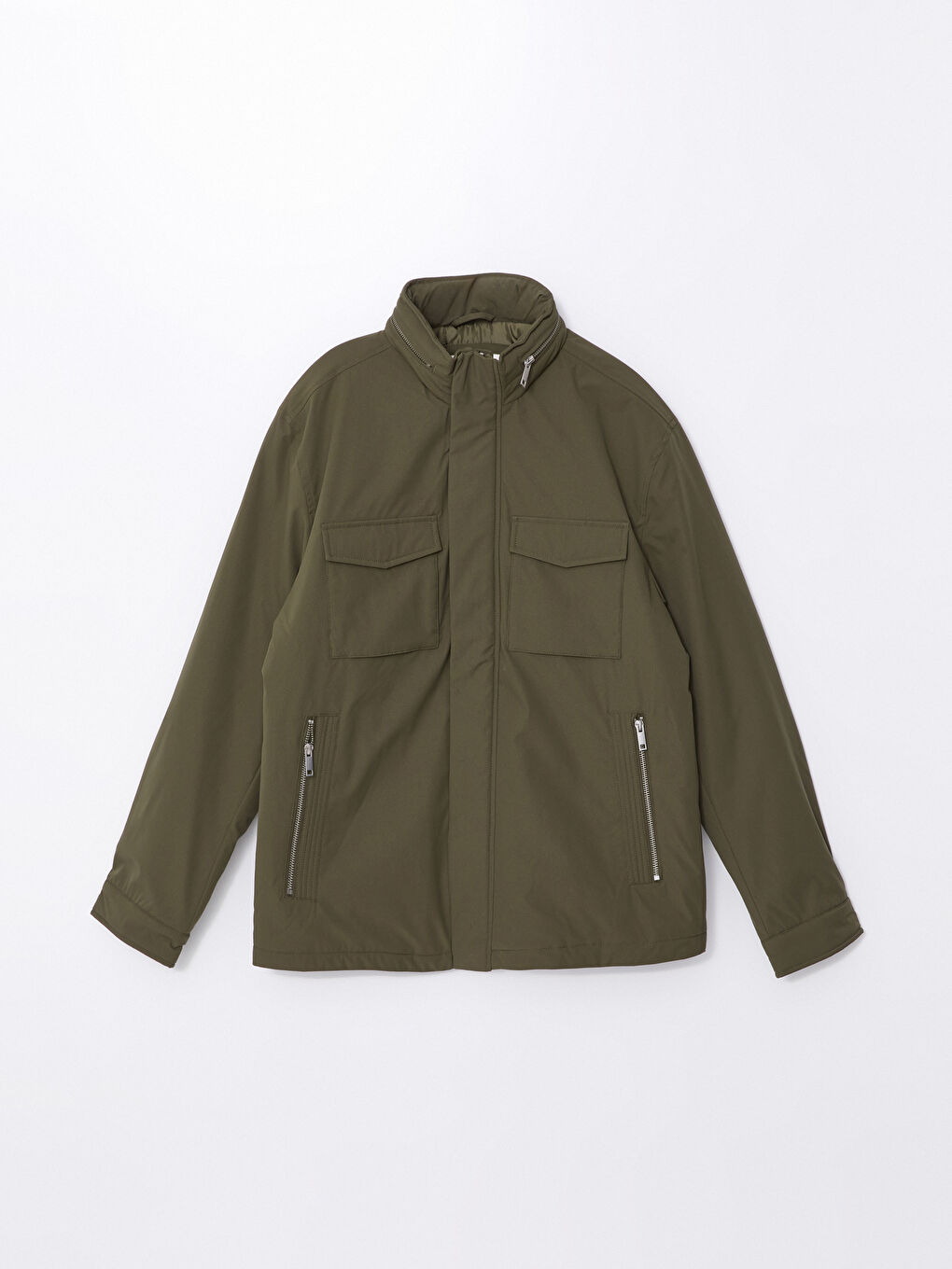 Haki Standart Kalıp Dik Yaka Erkek Mont-5