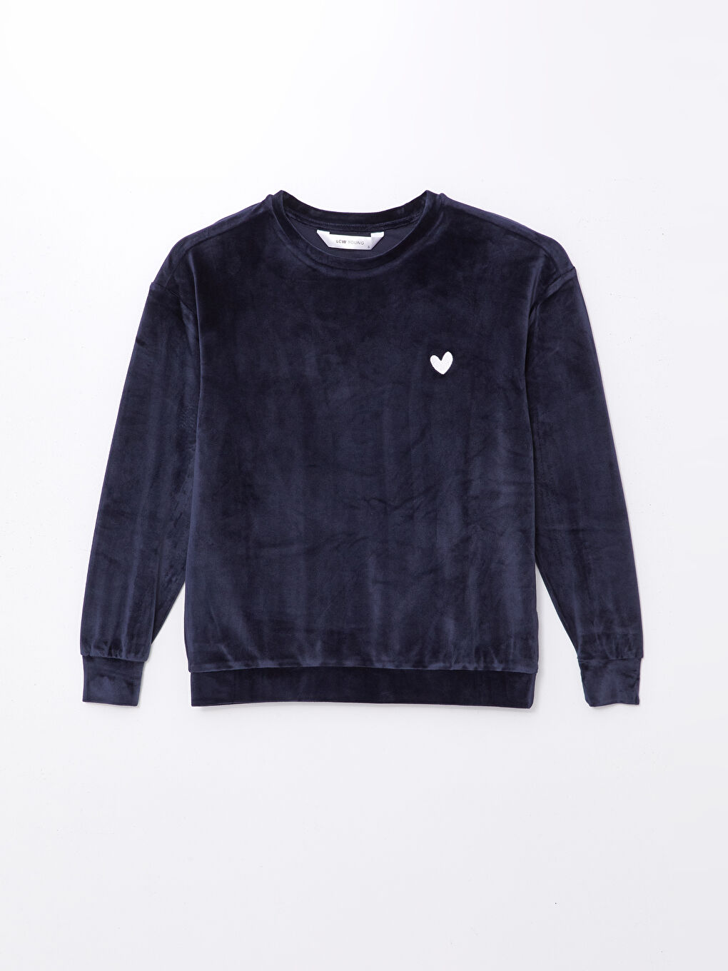 Lacivert Bisiklet Yaka Nakışlı Kadife Kadın Pijama Üstü