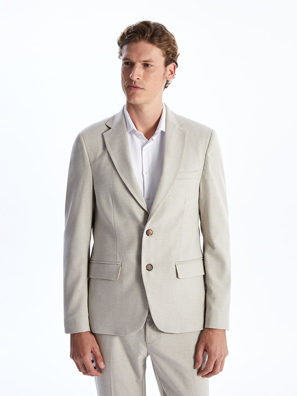 Bej Dar Kalıp Erkek Blazer Ceket-1