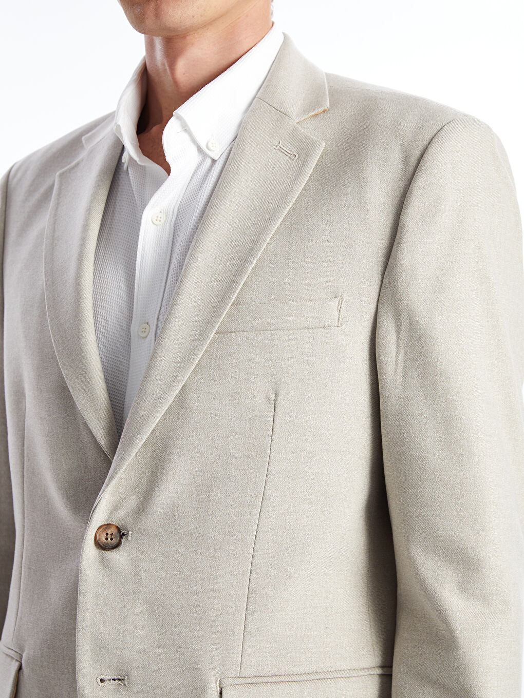 Bej Dar Kalıp Erkek Blazer Ceket-4