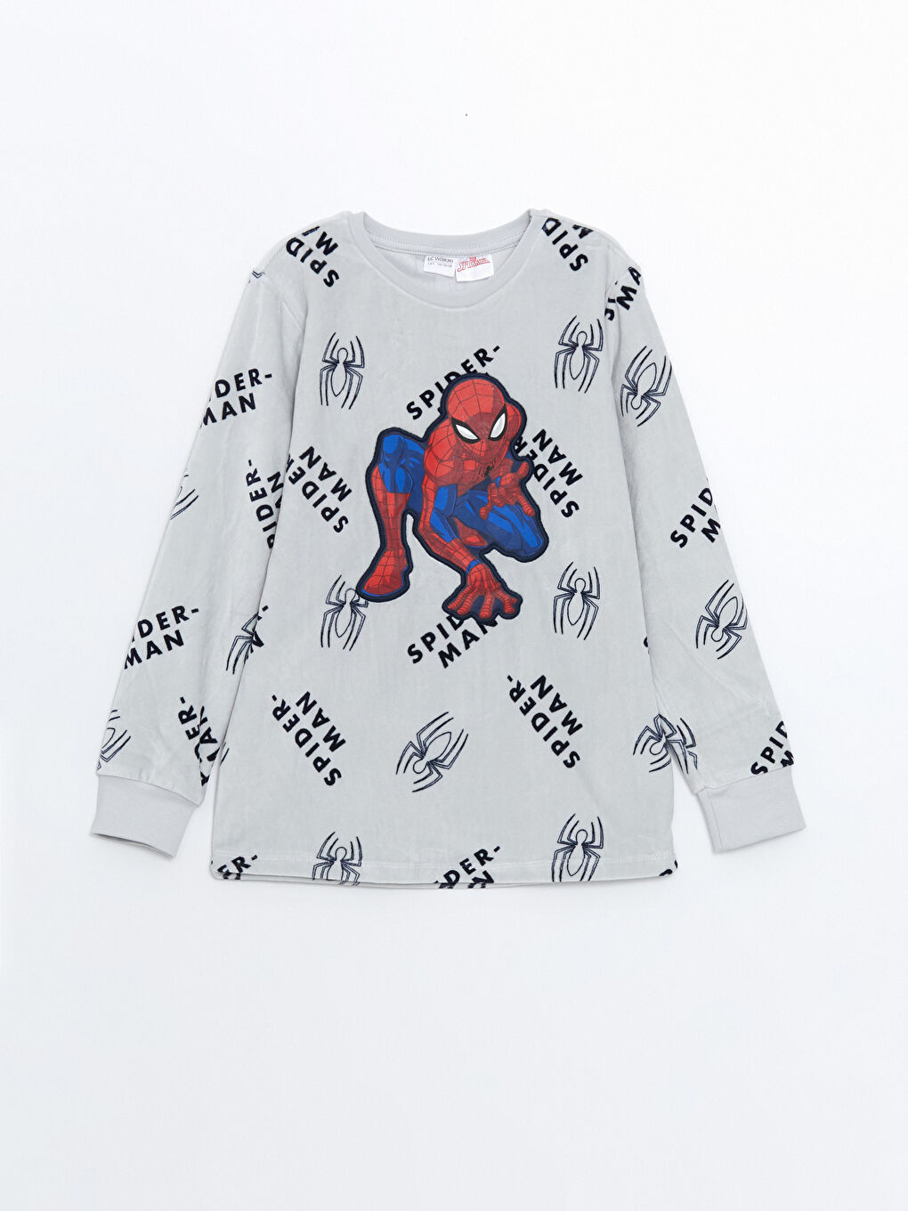 LCW Kids Açık Gri Bisiklet Yaka Spiderman Baskılı Erkek Çocuk Pijama Üstü