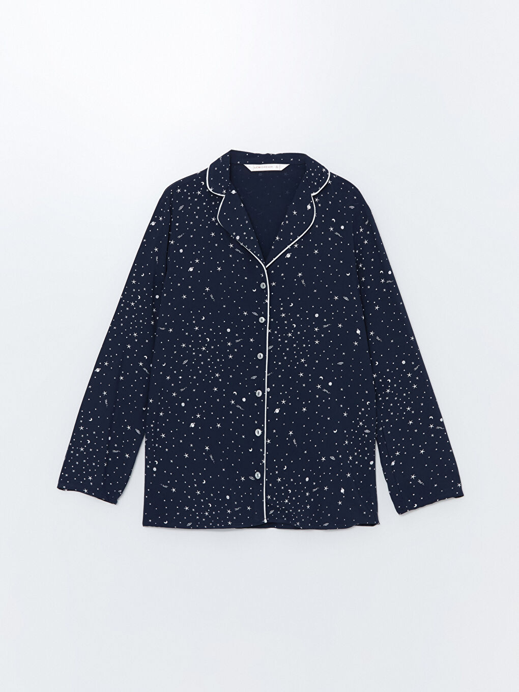 Lacivert Gömlek Yaka Desenli Kadın Pijama Üstü