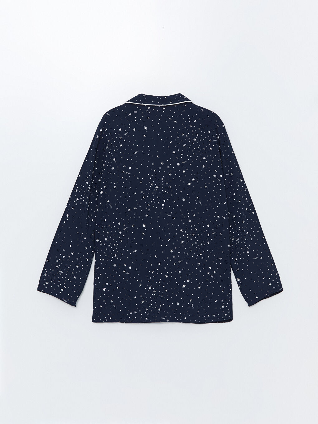 Lacivert Gömlek Yaka Desenli Kadın Pijama Üstü-1