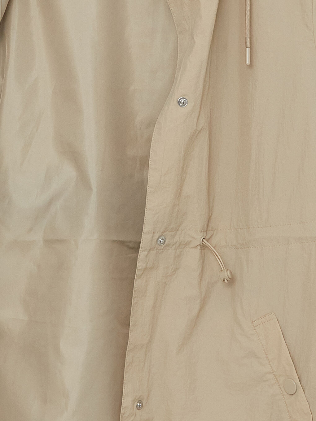 Bej Kadın Kapüşonlu Düz Yağmurluk-13