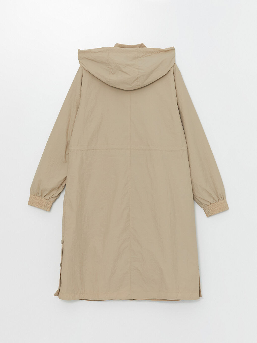 Bej Kadın Kapüşonlu Düz Yağmurluk-14