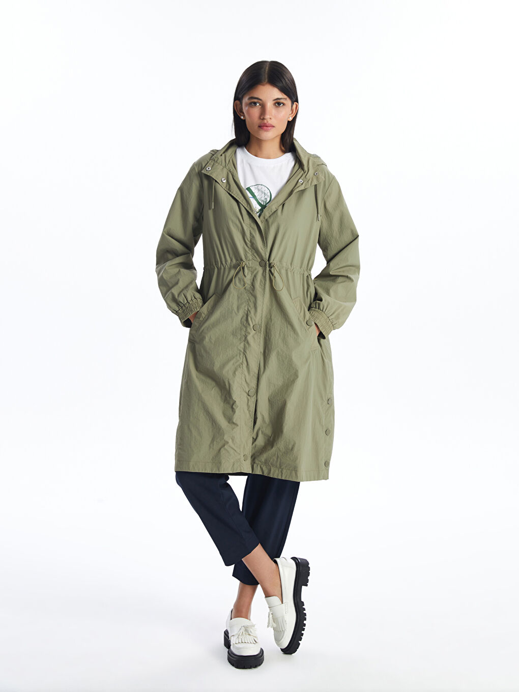 Women's Hooded Plain Raincoat-1