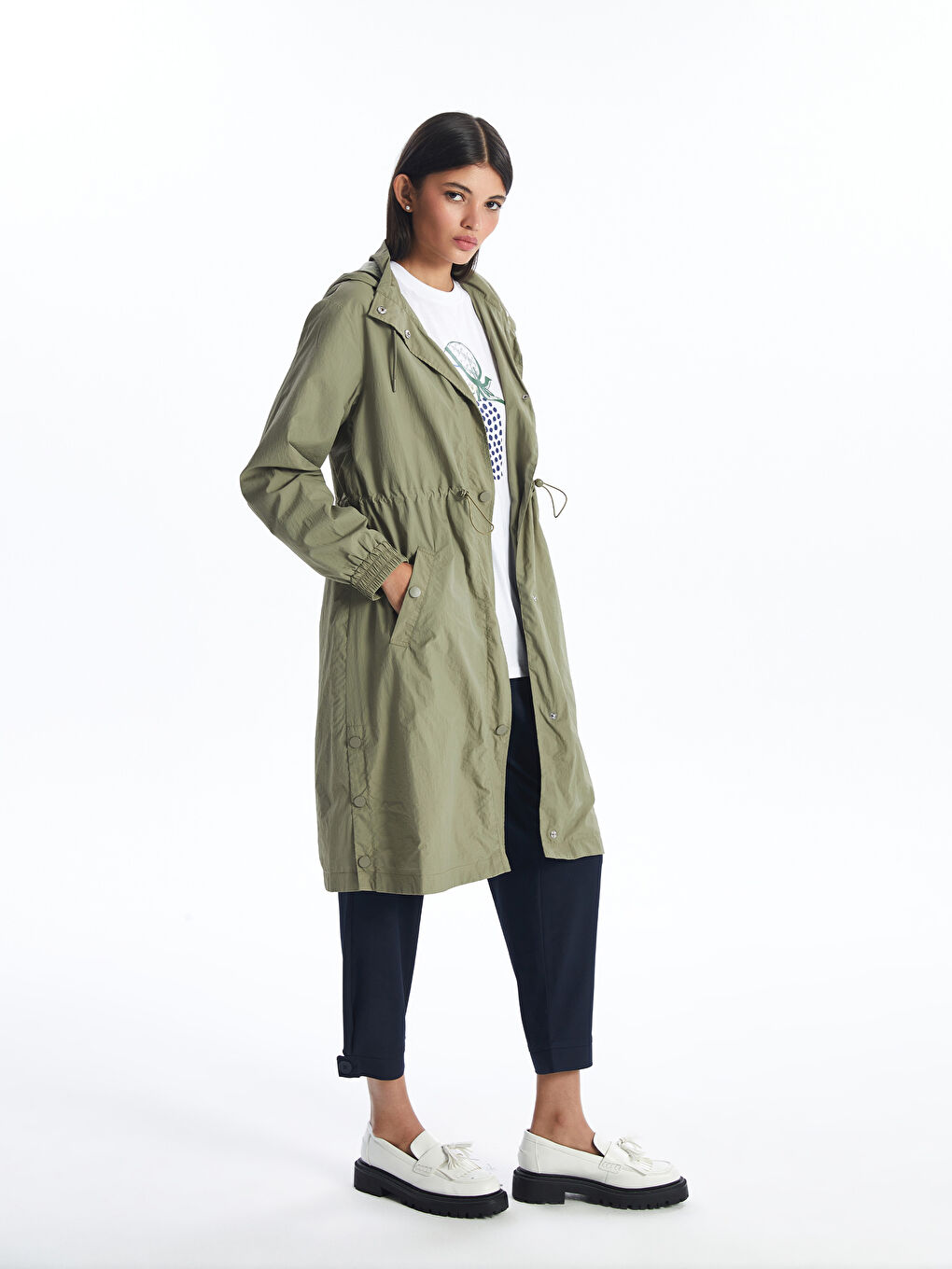 Women's Hooded Plain Raincoat-3