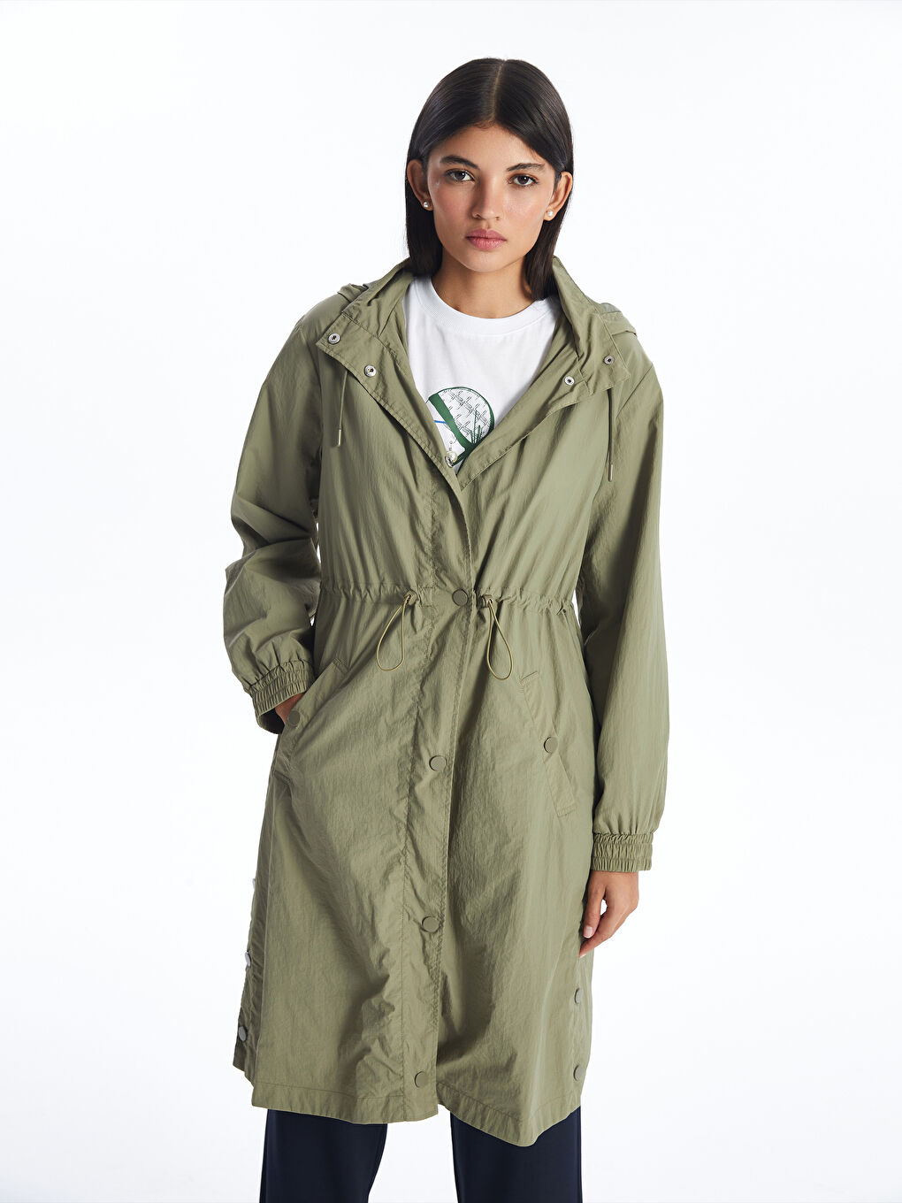 Women's Hooded Plain Raincoat-5