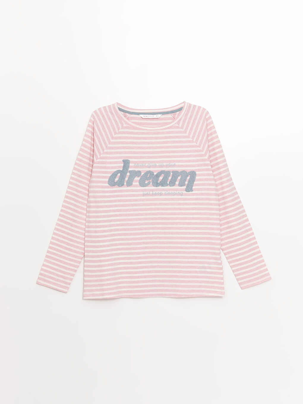 LCW DREAM Pembe Melanj Bisiklet Yaka Çizgili Kadın Pijama Üstü