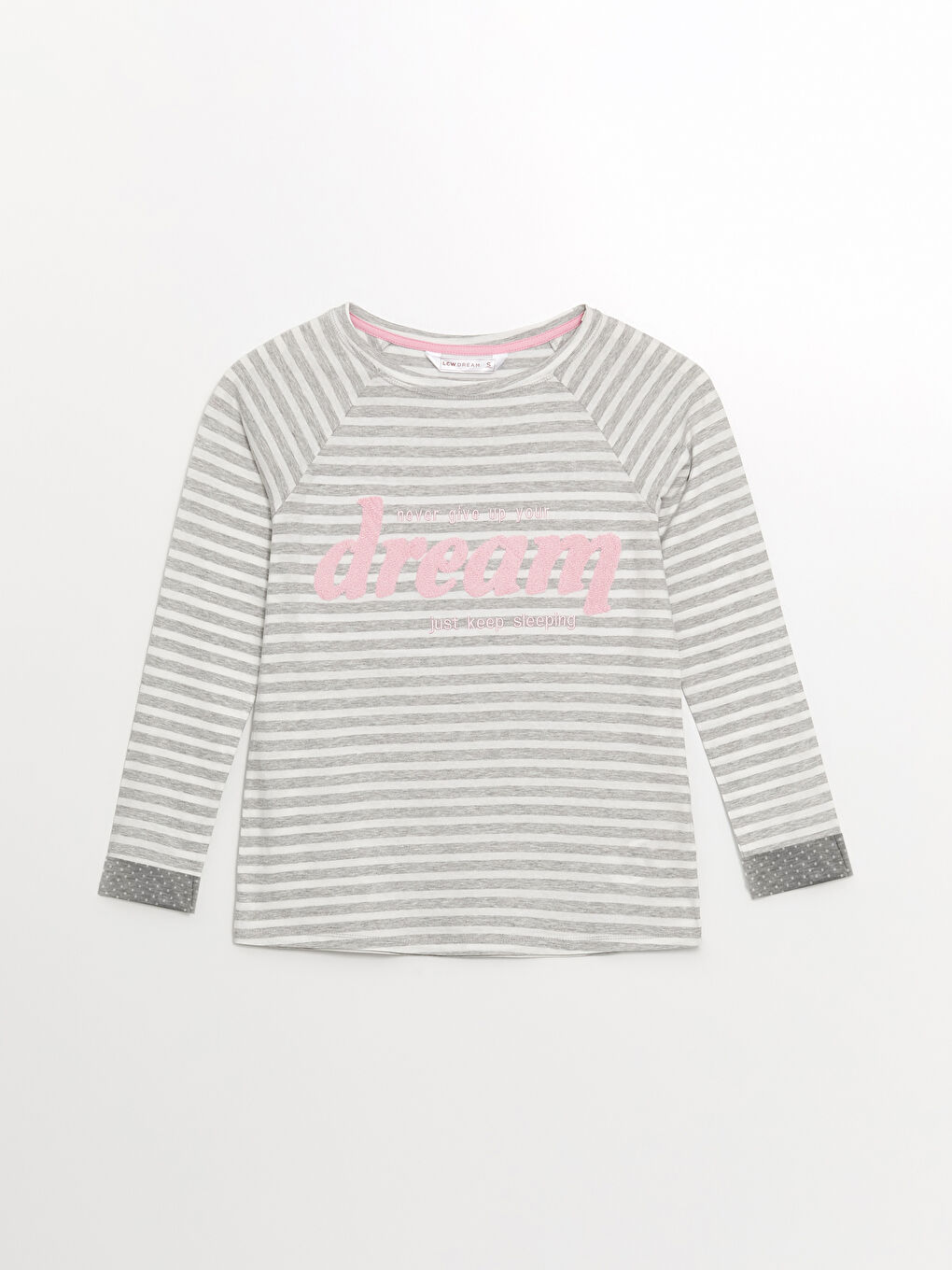 Ekru Bisiklet Yaka Çizgili Kadın Pijama Üstü