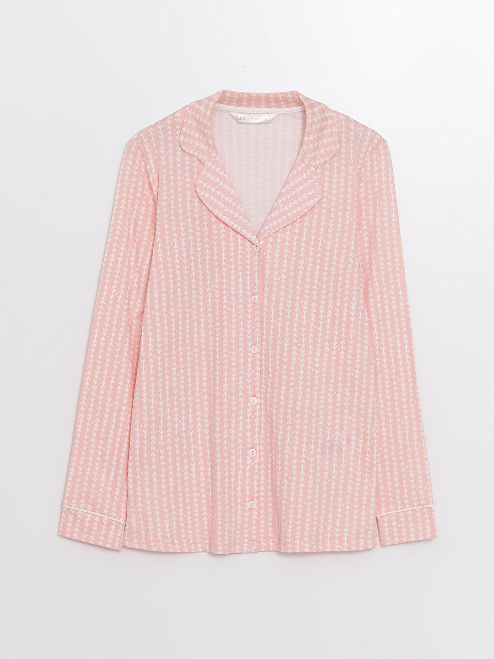 Pembe Gömlek Yaka Desenli Kadın Pijama Üstü