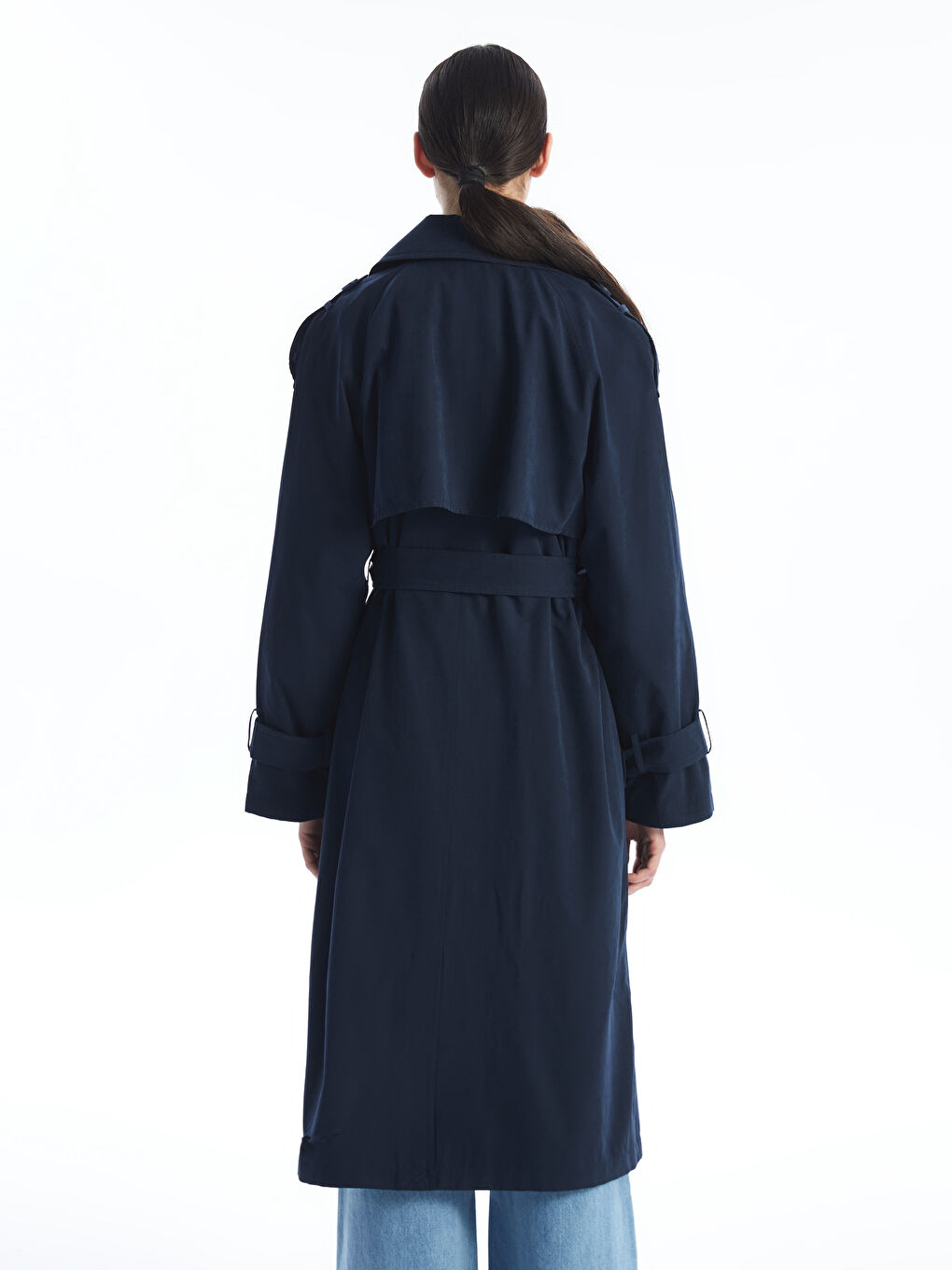 LCW Modest Lacivert Ceket Yaka Düz Oversize Kadın Trençkot - 6