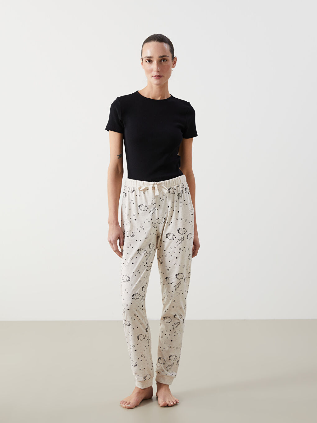 LCW DREAM Gemusterte Pyjama-Jogginghose mit elastischem Bund für Damen -W41469Z8-DCY