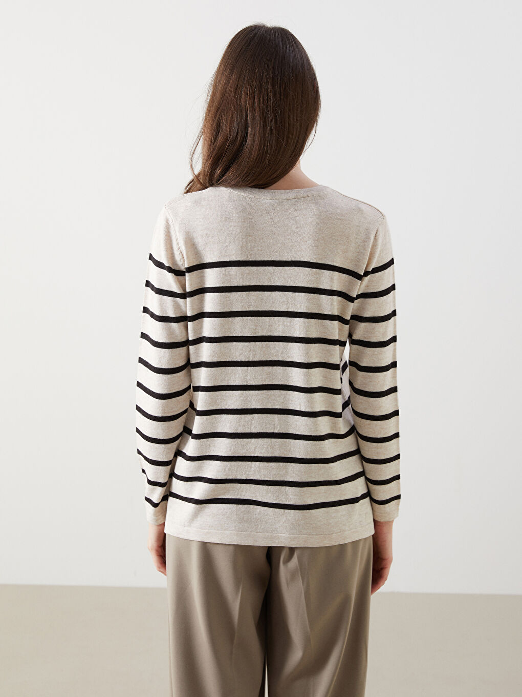 Crew Neck Striped Women's Knitwear Sweater -W41498Z8-LE4