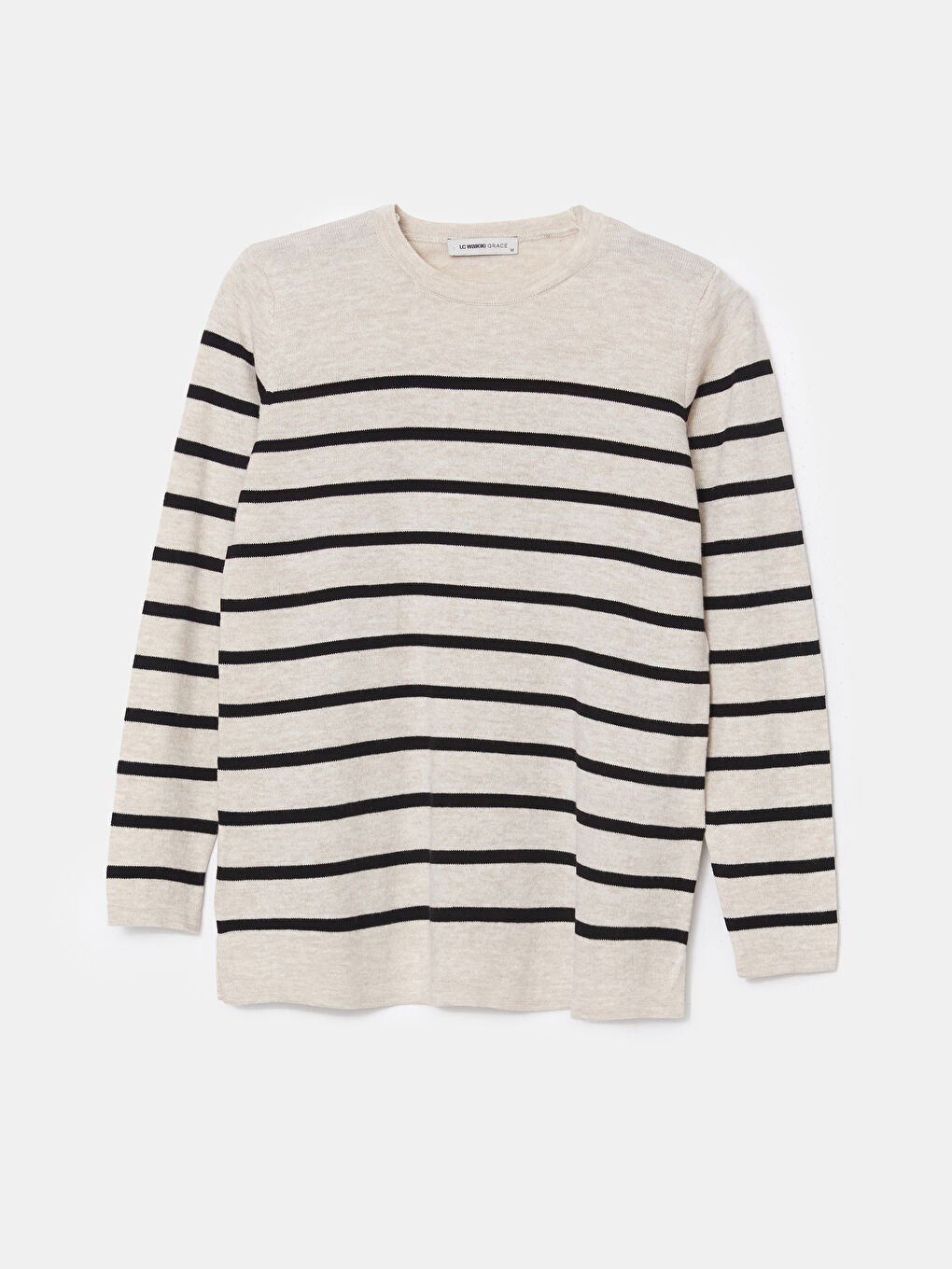 Crew Neck Striped Women's Knitwear Sweater -W41498Z8-LE4