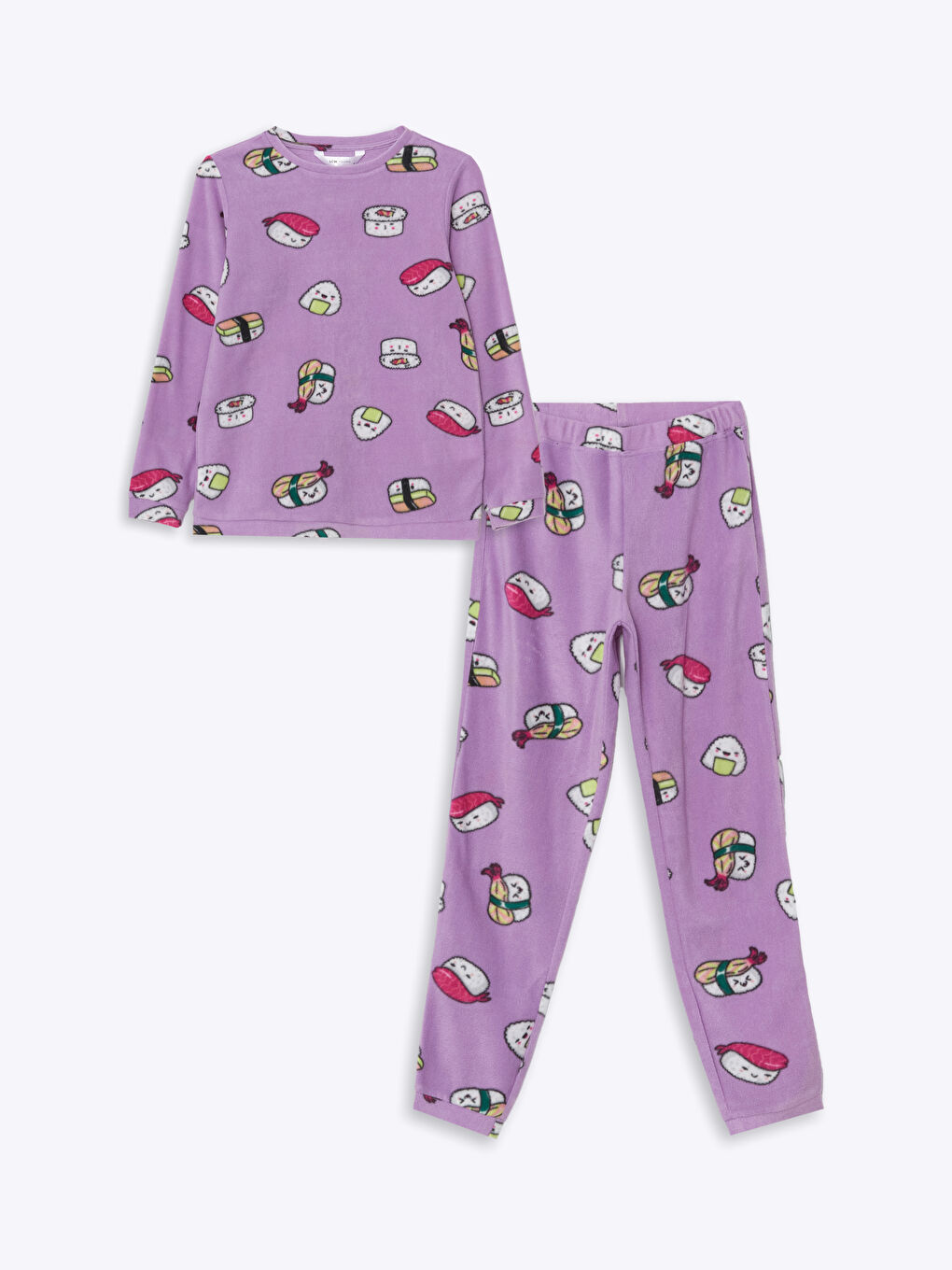 LCW Young Lila Bisiklet Yaka Desenli Polar Kadın Pijama Takımı - 4