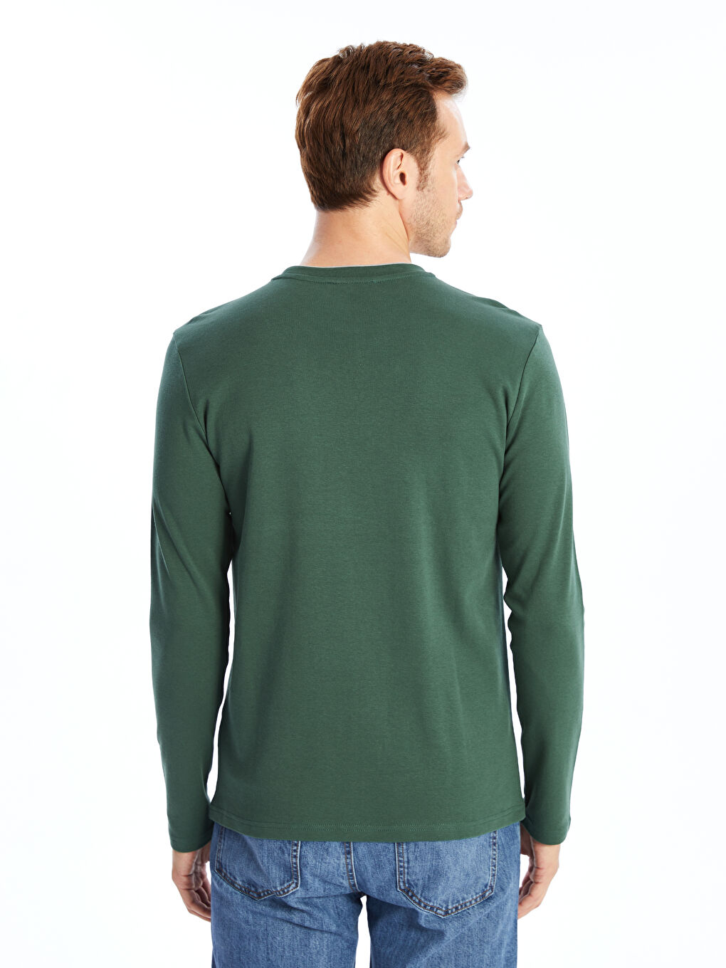 LCWAIKIKI Classic Orta Yeşil Bisiklet Yaka Uzun Kollu Baskılı Erkek Sweatshirt - 3