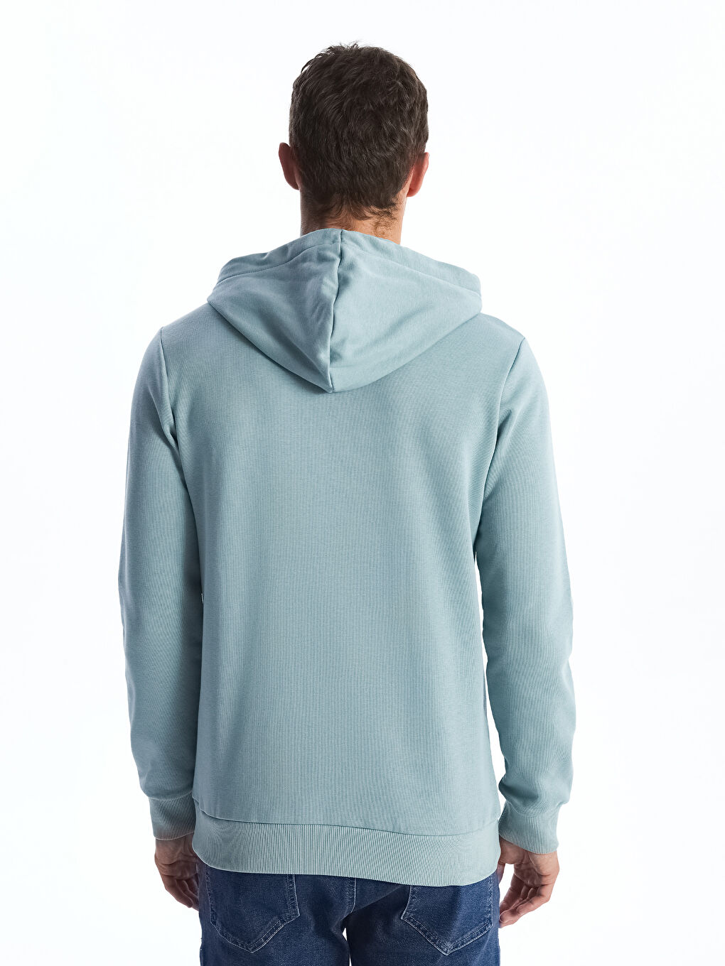 LCWAIKIKI Classic Mat Mavi Uzun Kollu Baskılı Erkek Hoodie - 3