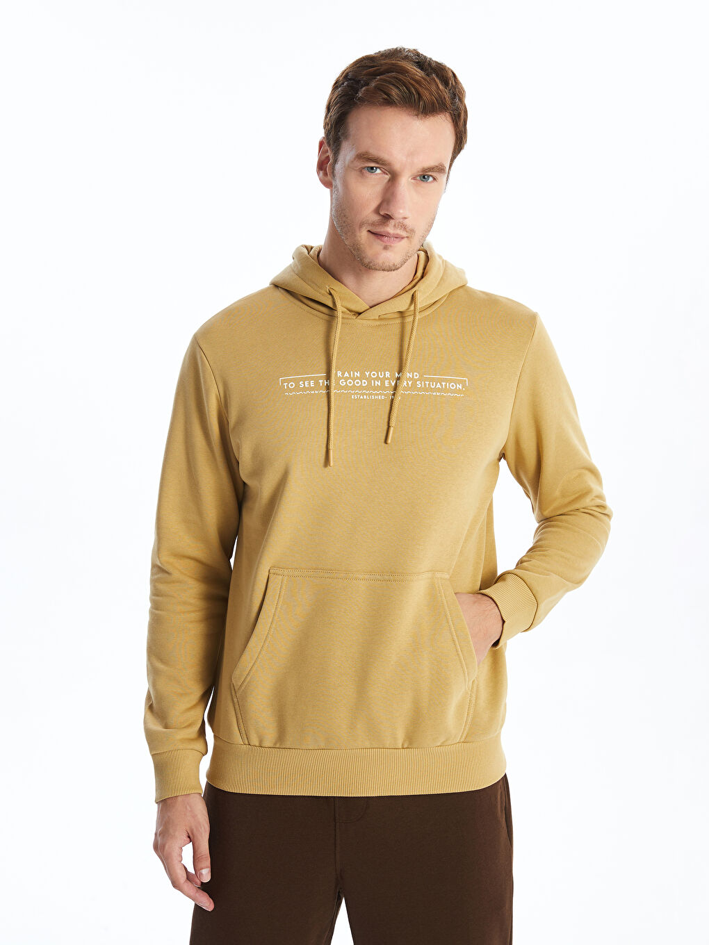 LCWAIKIKI Classic Sarı Uzun Kollu Baskılı Erkek Hoodie