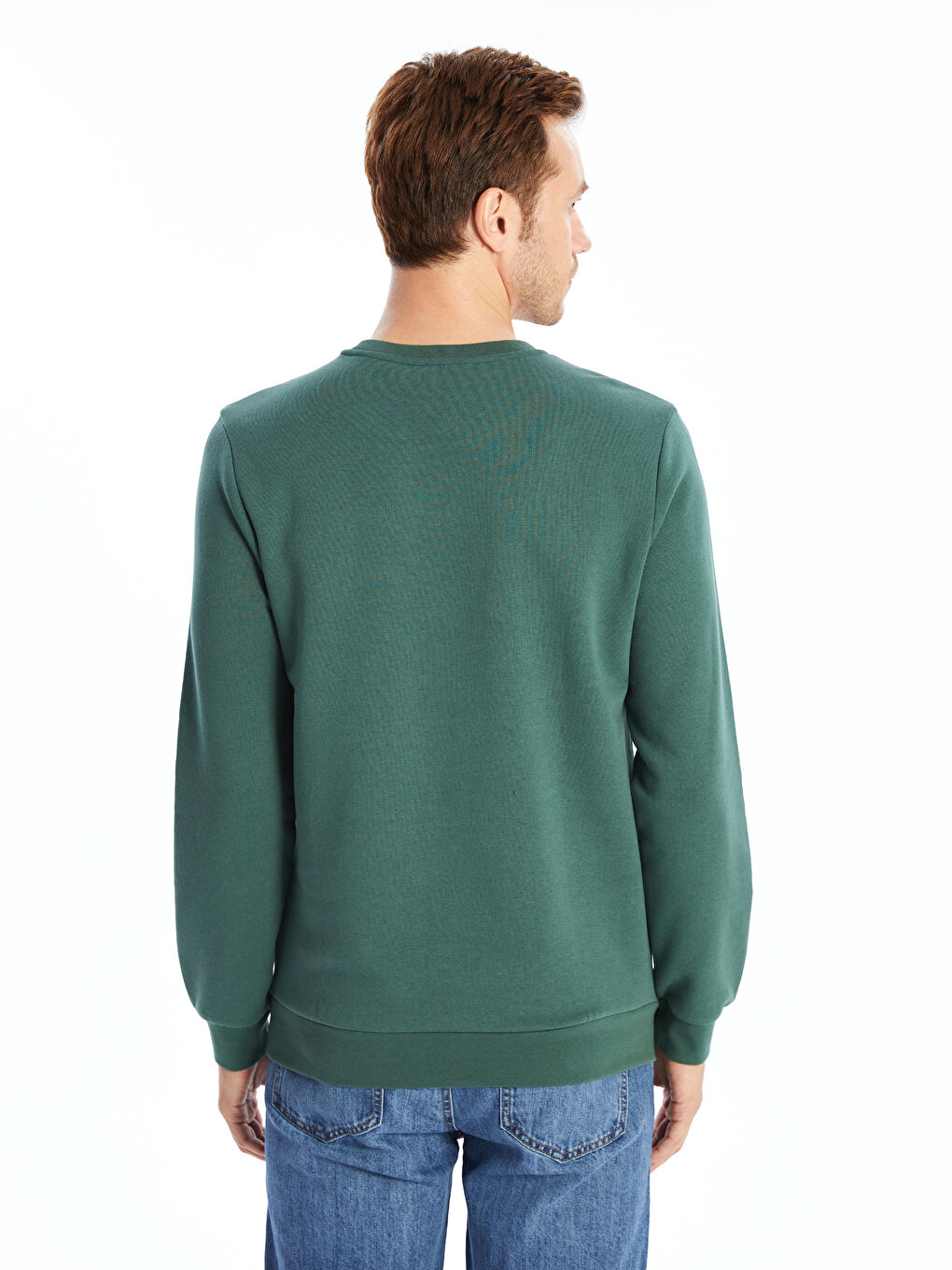 LCWAIKIKI Classic Orta Yeşil Bisiklet Yaka Uzun Kollu Erkek Sweatshirt - 3