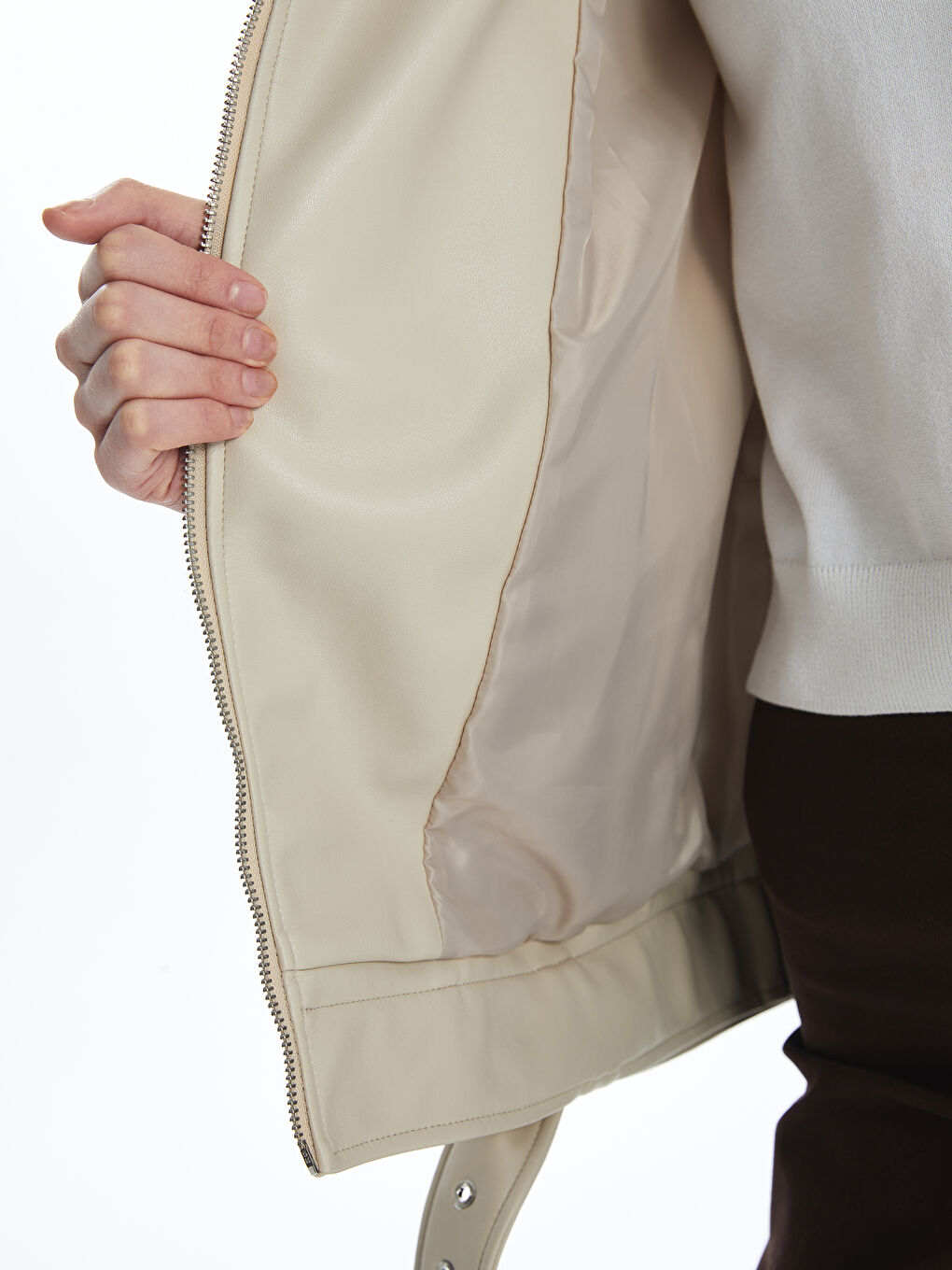LCW Vision Biker Neck Women's Faux Leather Jacket -W41576Z8-EEW