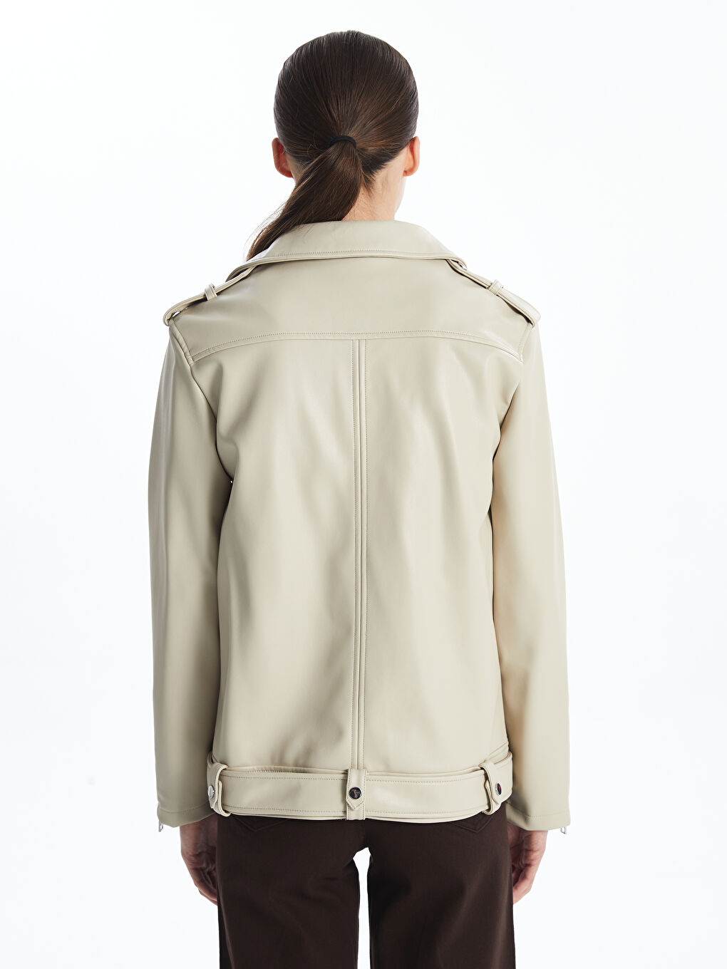 LCW Vision Biker Neck Women's Faux Leather Jacket -W41576Z8-EEW