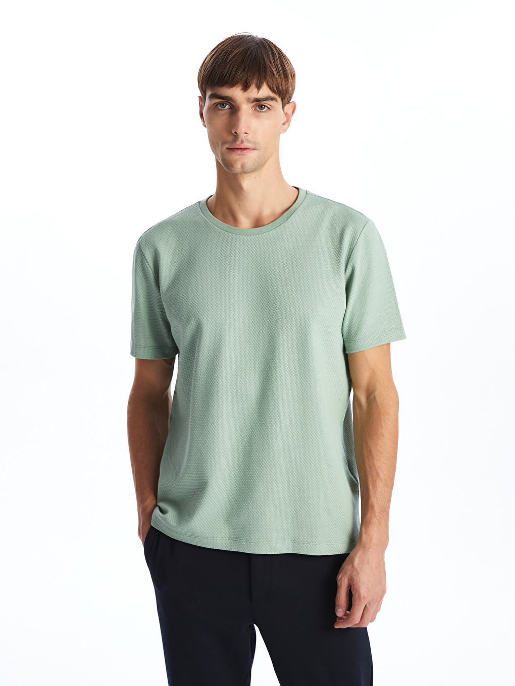 Tricou Pentru Bărbați Din Jerseu Cu Guler Rotund-1