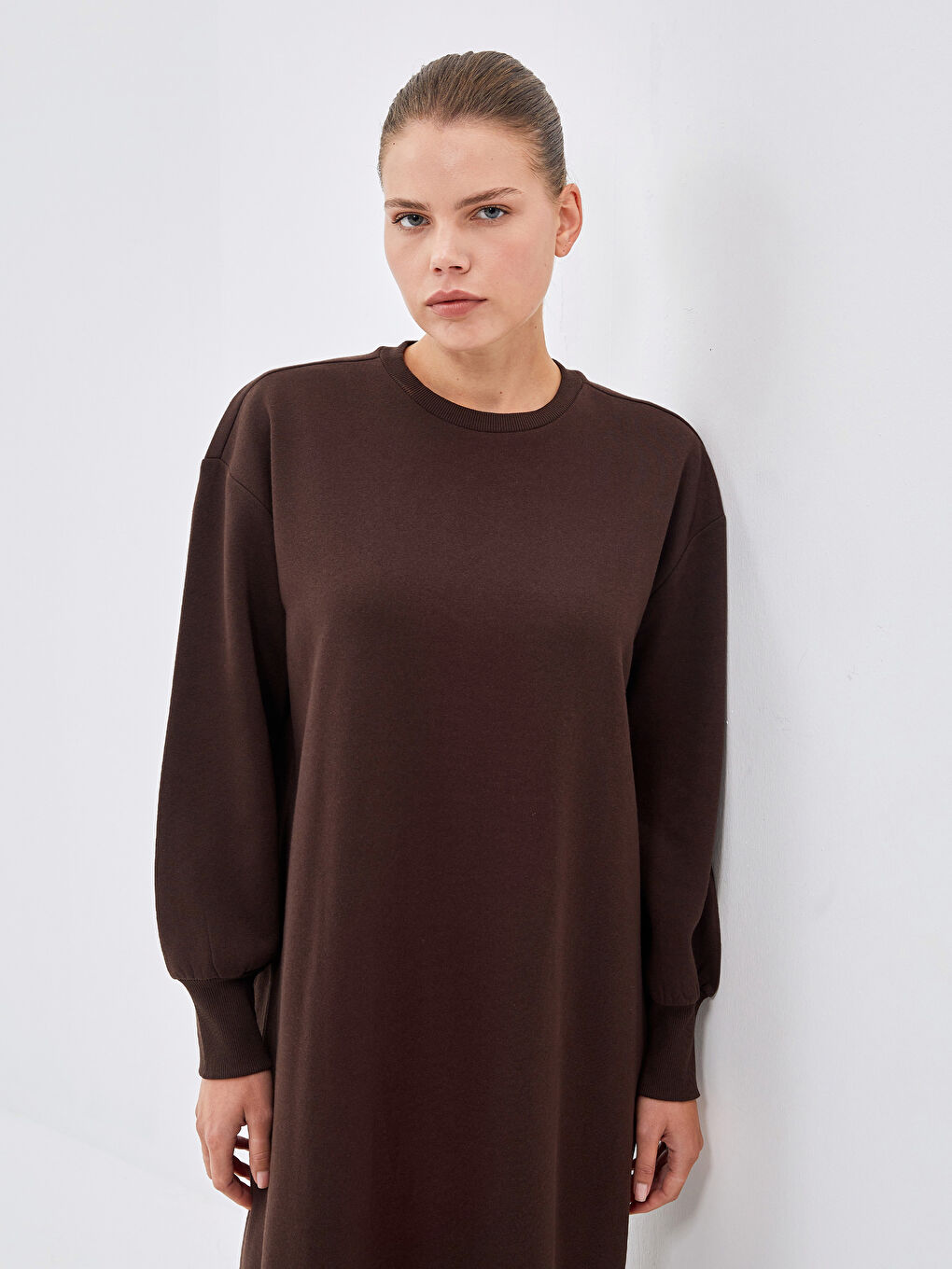 Crew Neck Women's Sweatshirt Dress -W41582Z8-JTW