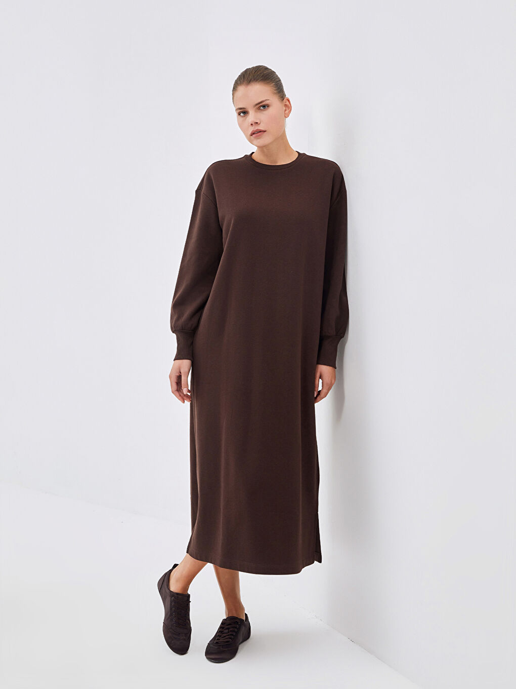 Crew Neck Women's Sweatshirt Dress -W41582Z8-JTW