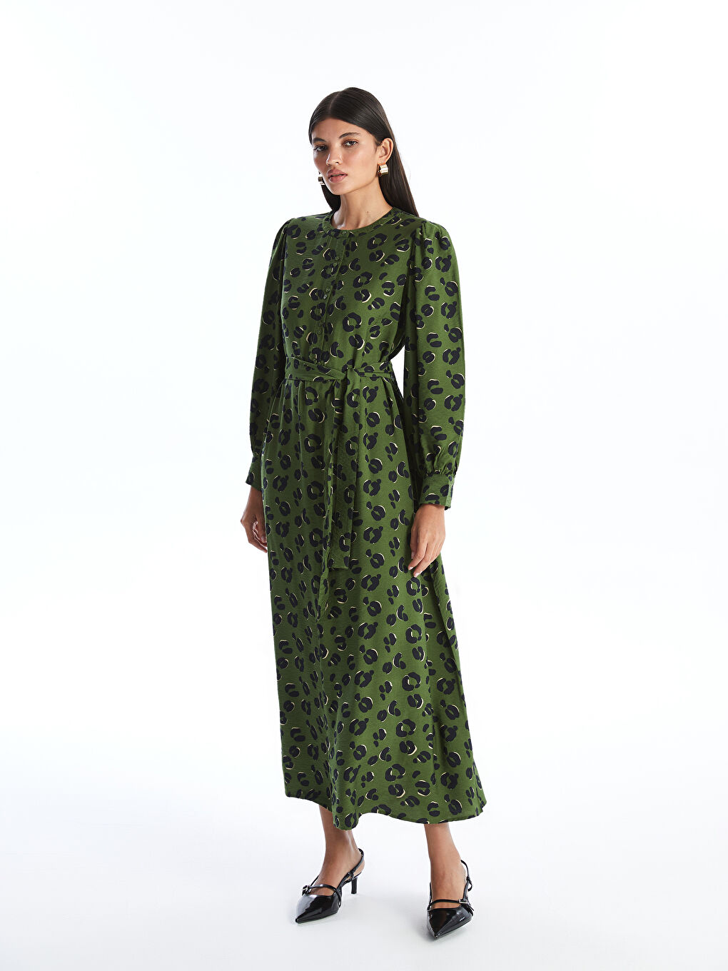 LCW Modest فستان منقوش بياقة مستديرة -W41586Z8-LS6