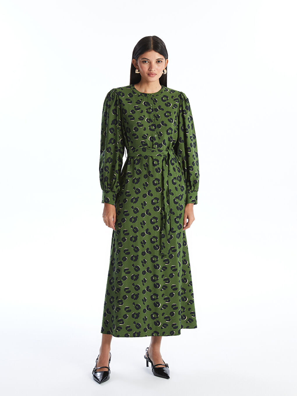 LCW Modest فستان منقوش بياقة مستديرة -W41586Z8-LS6