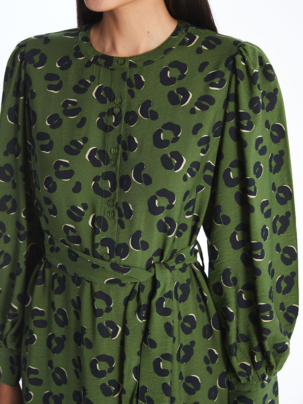 LCW Modest فستان منقوش بياقة مستديرة -W41586Z8-LS6