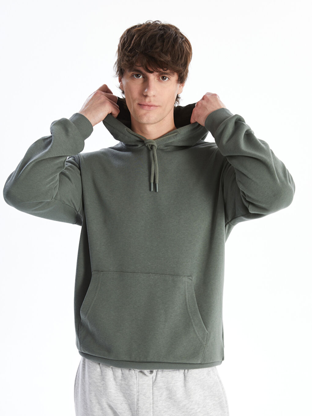 LCW Casual Mat Yeşil Uzun Kollu Erkek Hoodie