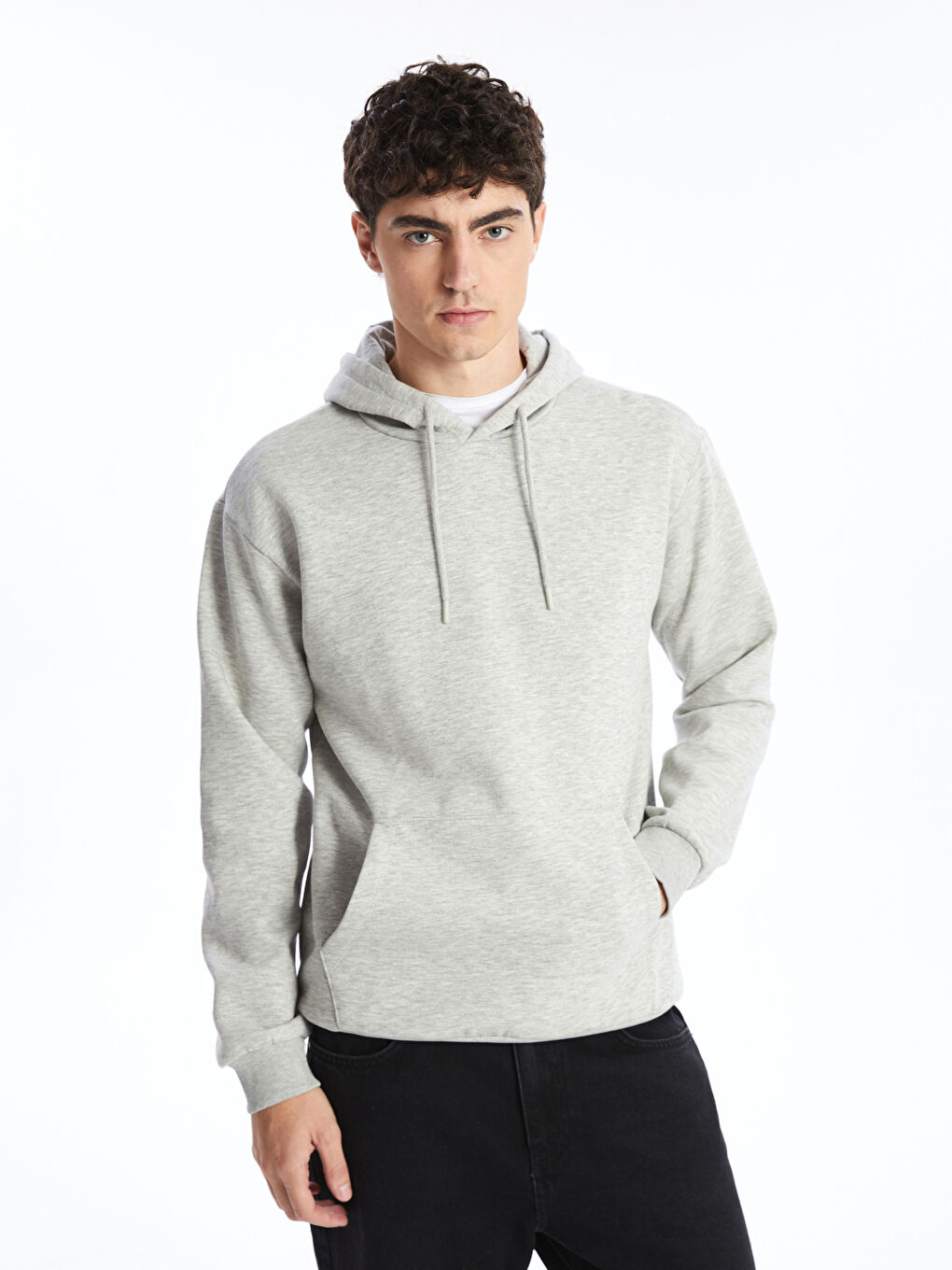 LCW Casual Gri Melanj Uzun Kollu Erkek Hoodie