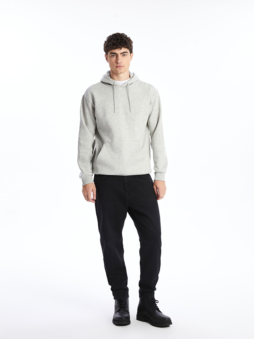 LCW Casual Gri Melanj Uzun Kollu Erkek Hoodie - 1