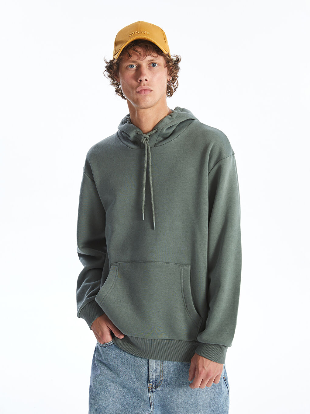 LCW Casual Mat Yeşil Uzun Kollu Erkek Hoodie - 1