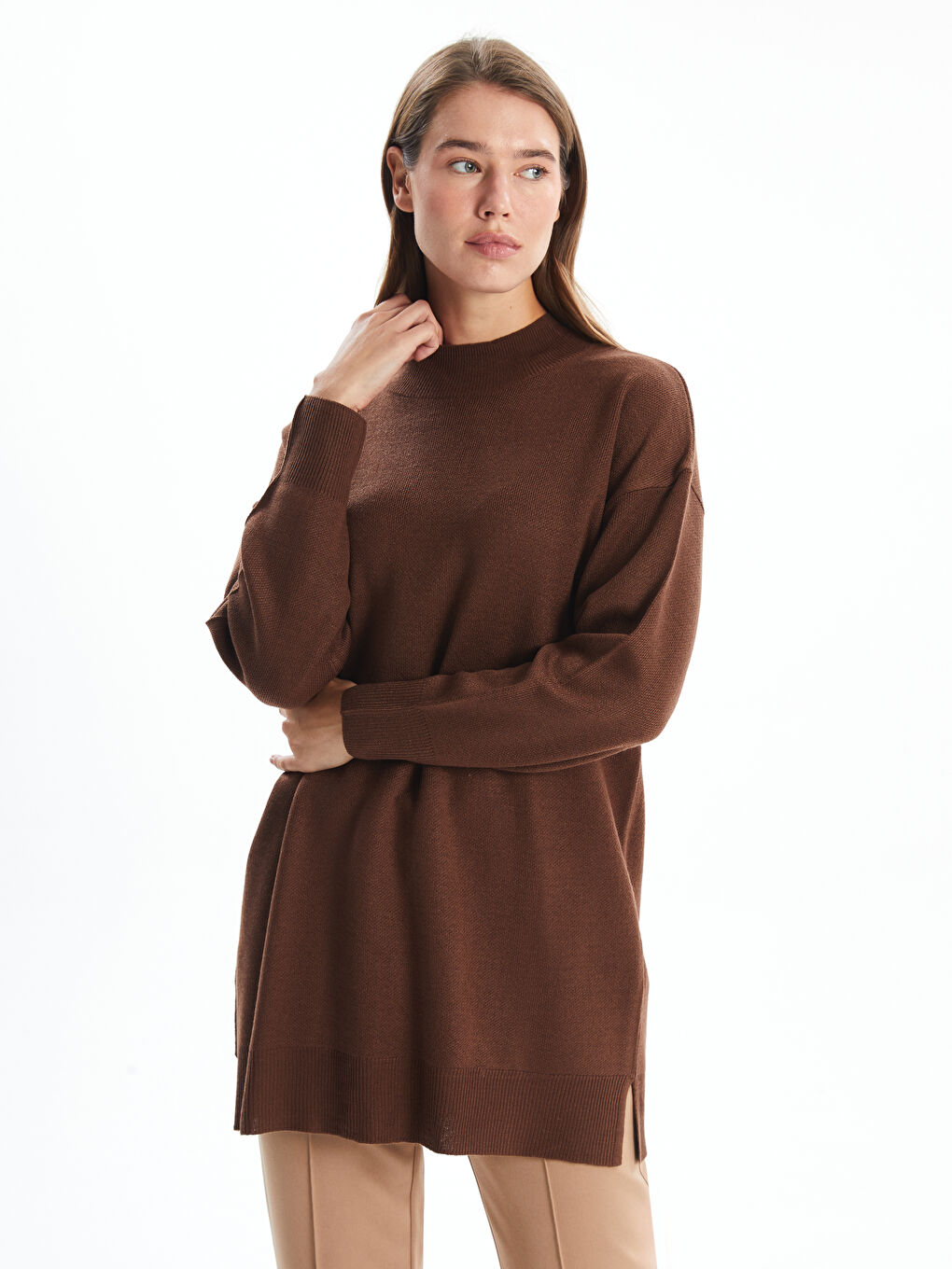 Funnel Neck Women's Knitwear Tunic