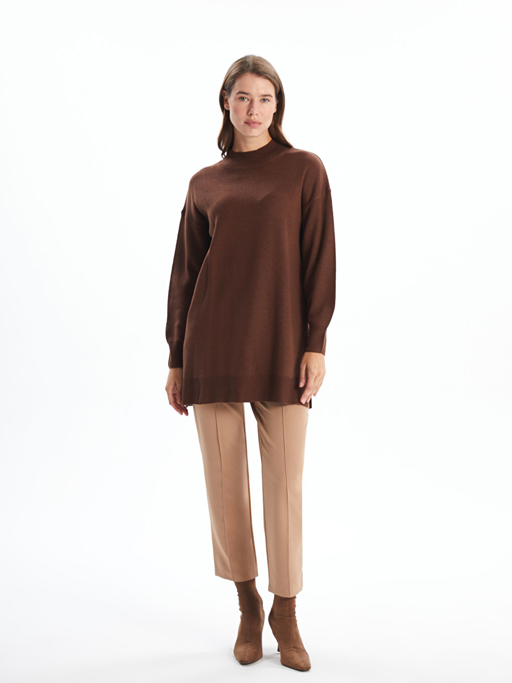 Funnel Neck Women's Knitwear Tunic-1