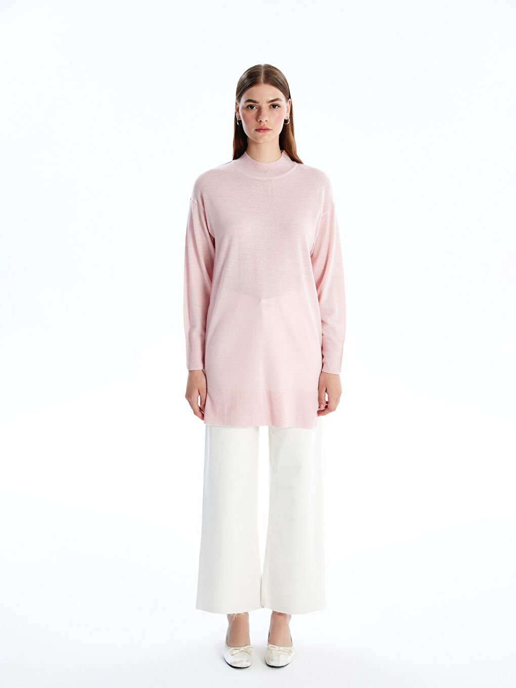 Funnel Neck Women's Knitwear Tunic-1