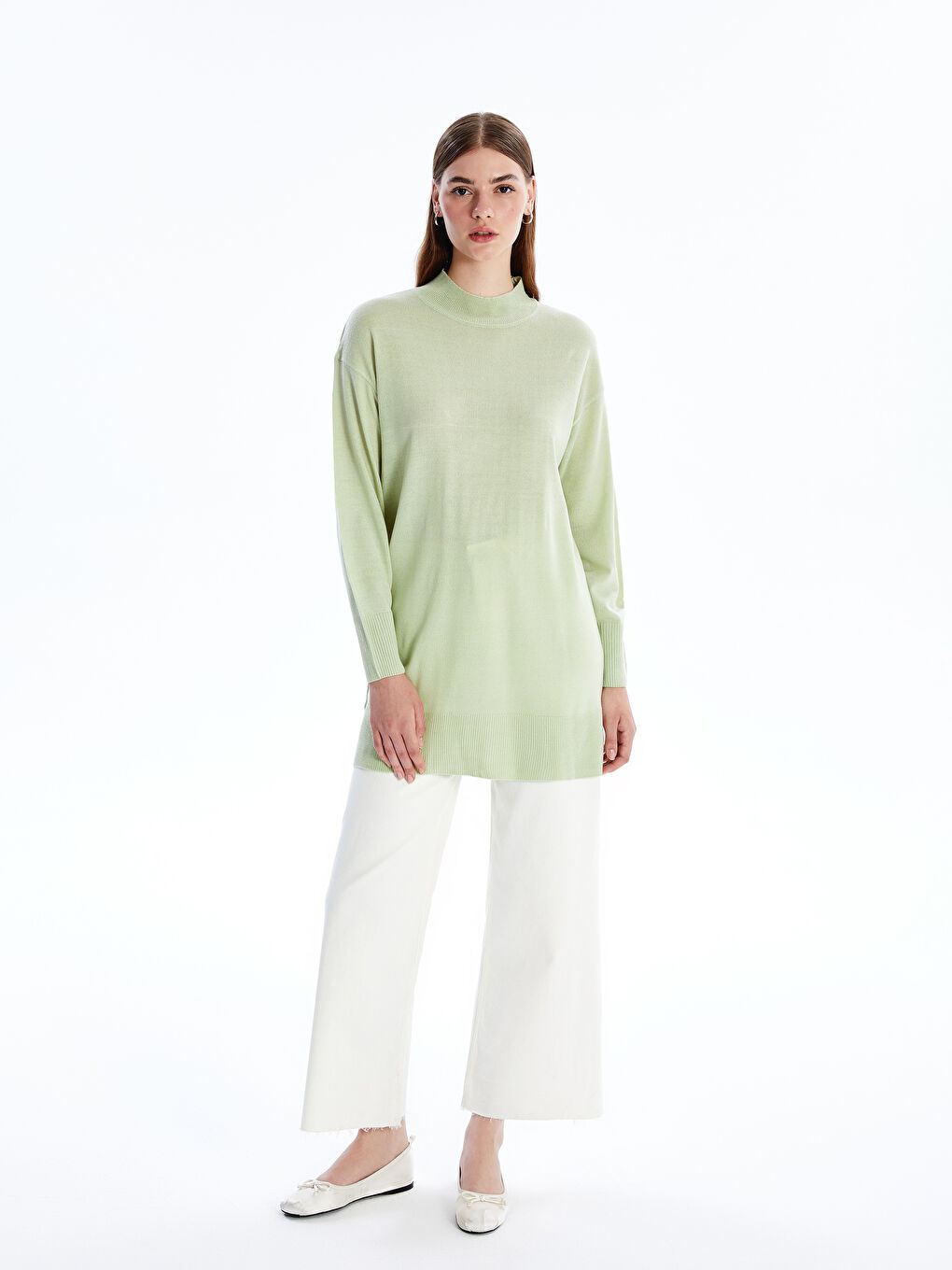 LCW Modest Funnel Neck Women's Knitwear Tunic -W41736Z8-FLD