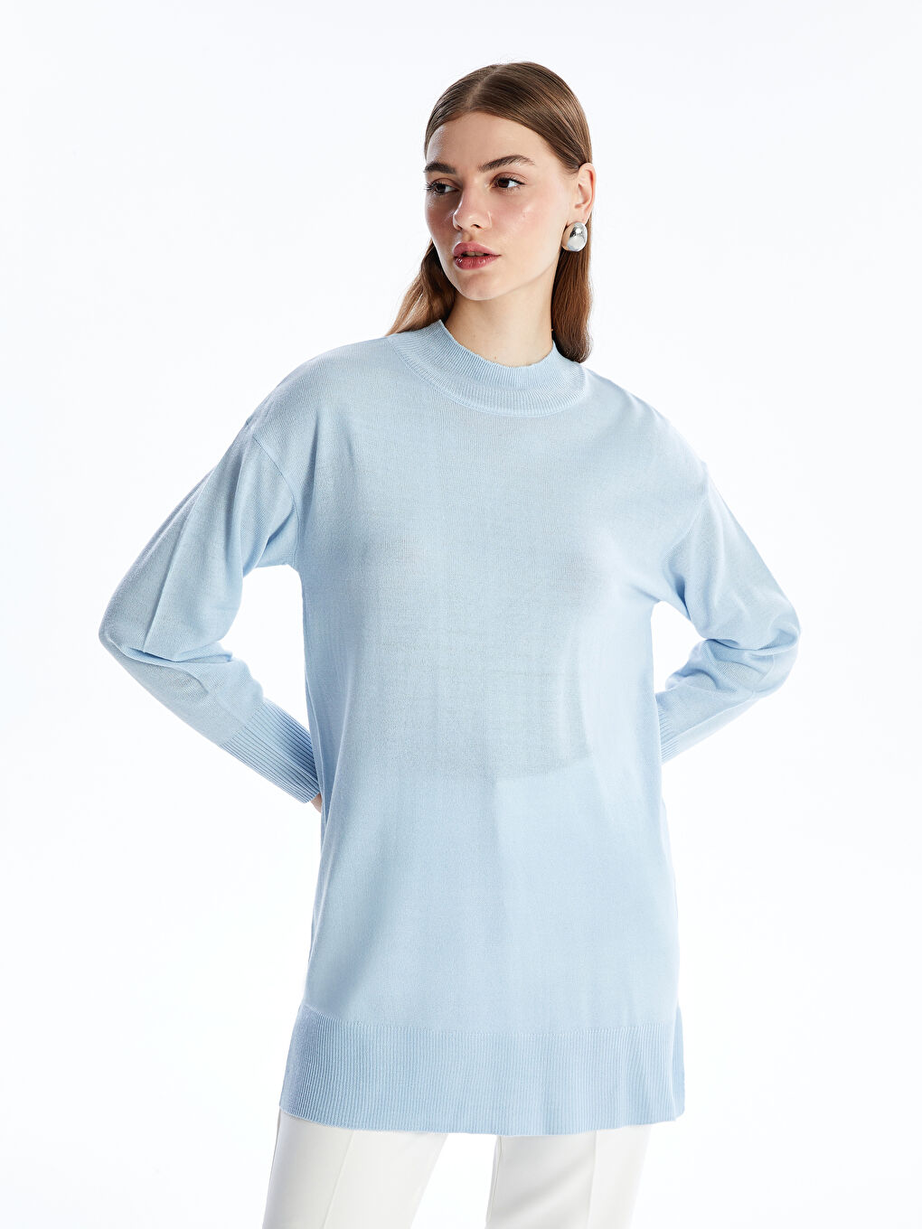 Әйелдерге арналған биік жағалы трикотаж туника