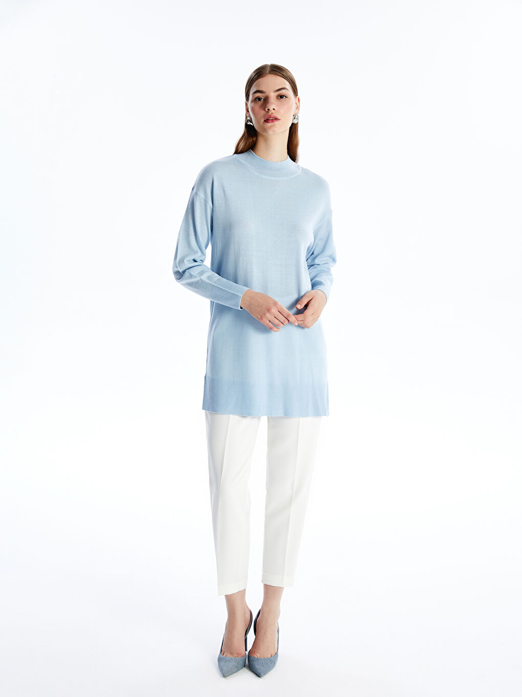 Әйелдерге арналған биік жағалы трикотаж туника-1